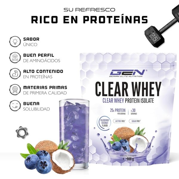 Clear Whey Aislado Proteico 900g Sabores Frutales (Arándano-Coco) - Imagen 2