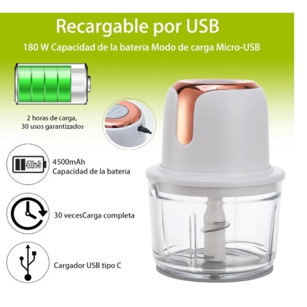 Picadora Eléctrica USB 1300ml – Potente y Compacta - Imagen 2