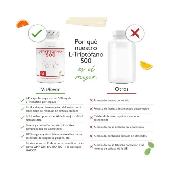 L-Triptófano Vegano 500 mg | Descanso Natural 8 Meses - Imagen 3