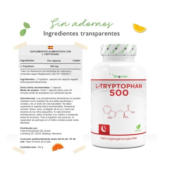 L-Triptófano Vegano 500 mg | Descanso Natural 8 Meses - Imagen 4
